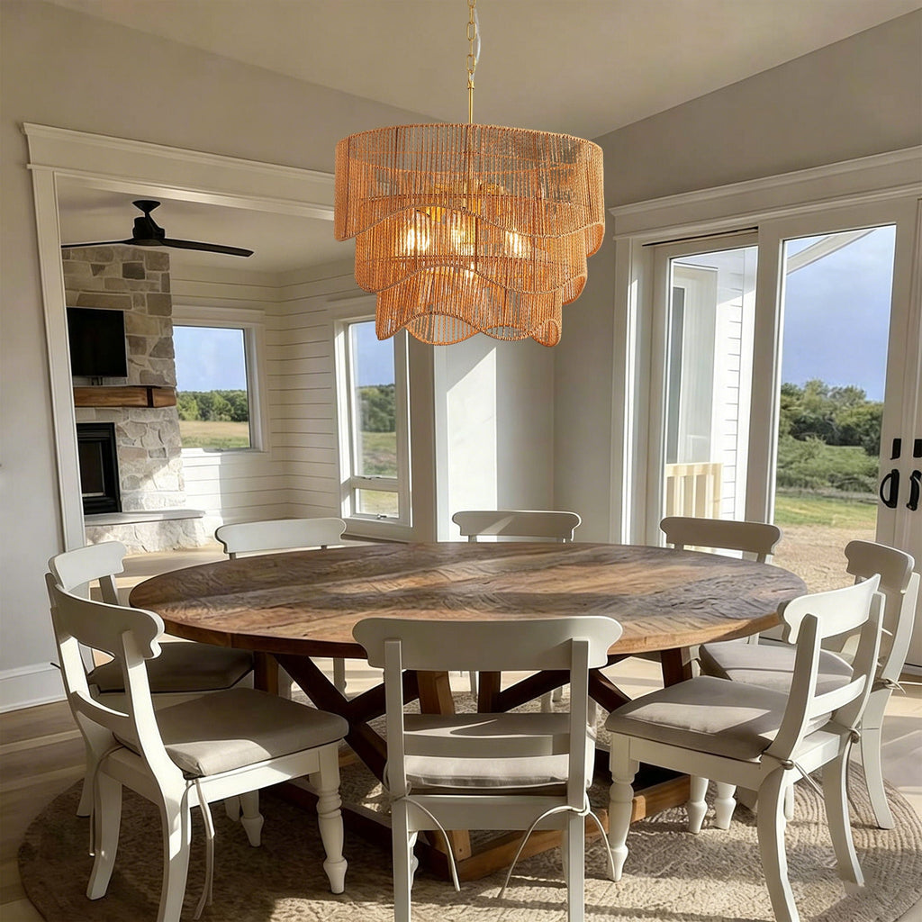 Chandelier With 7 Light E26 Base, Adjustable Height Wave Pendant Light For Living Room - Gold by Unique Piece Furniture