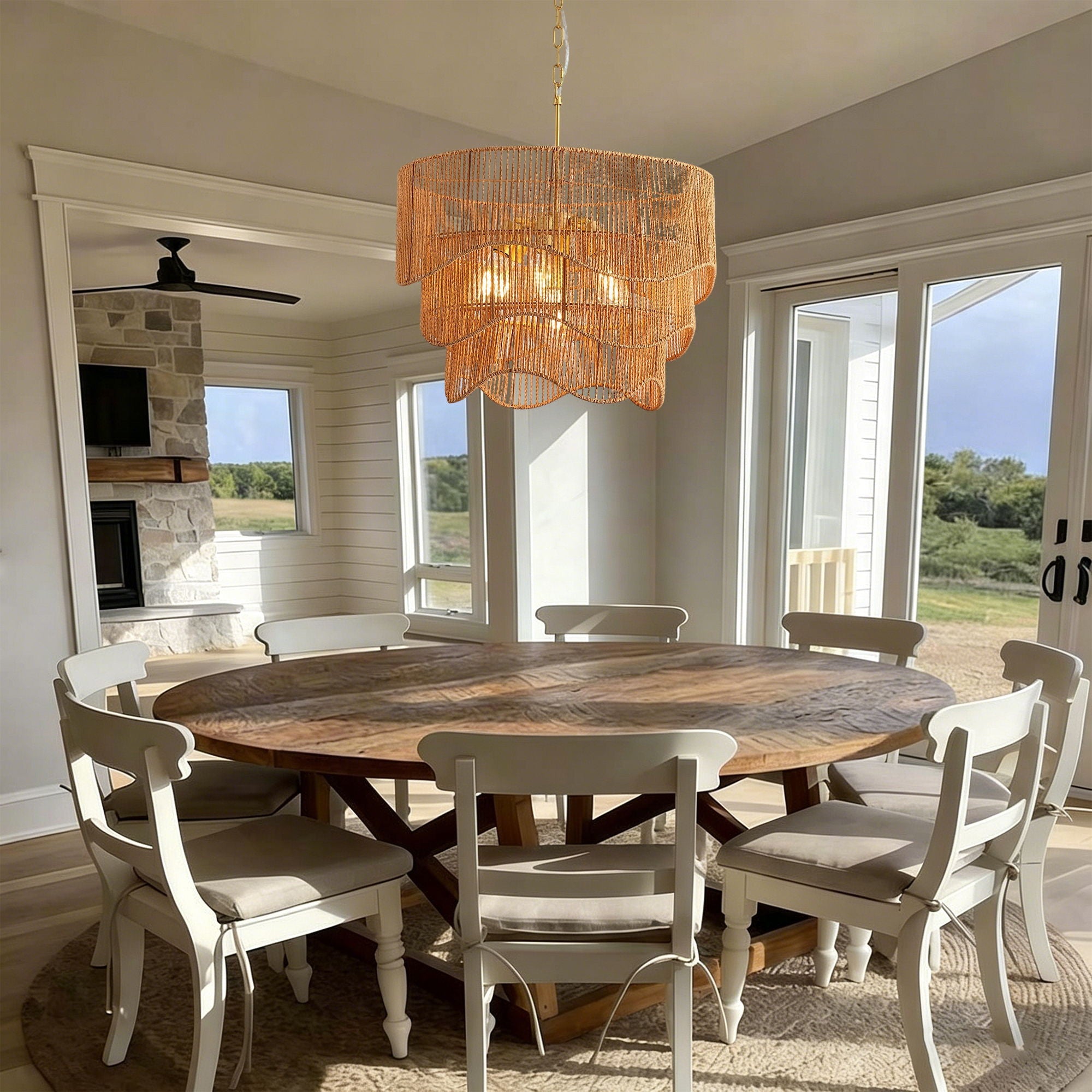 Chandelier With 7 Light E26 Base, Adjustable Height Wave Pendant Light For Living Room - Gold by Unique Piece Furniture
