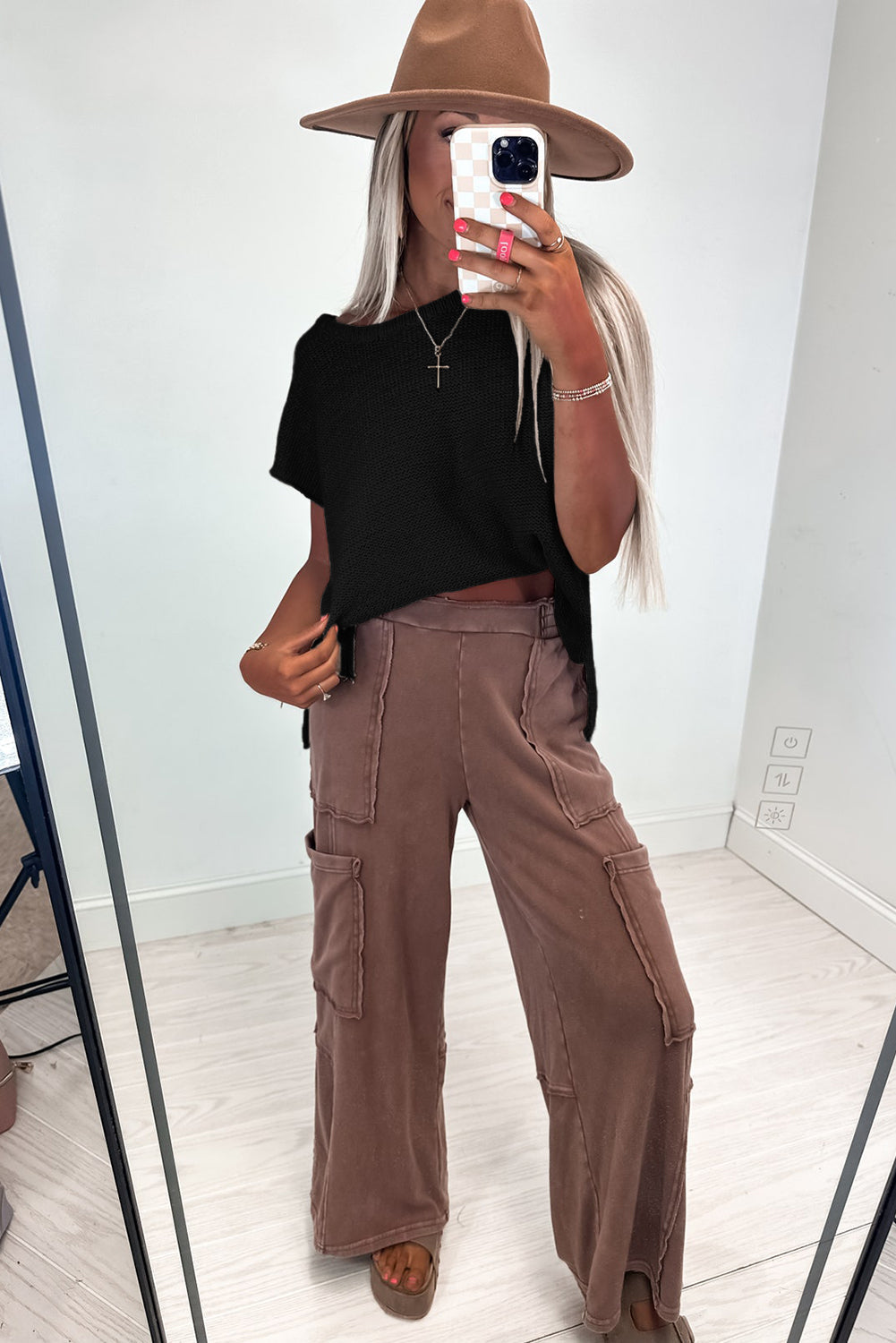 Black Solid Color Sweater Tee with Side Slits by Wild and Free Boutique
