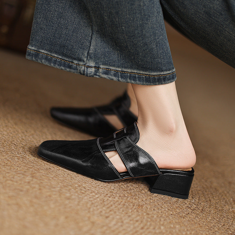 Retro Closed Toe Half Slippers | Women’s Low Heel Summer Sandals by FitiqueFit