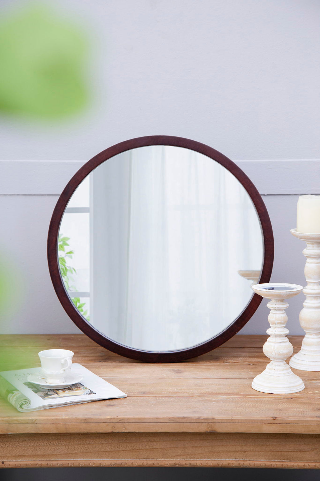Circle Wall Mirror With Wooden Frame, Wall Mirror For Living Room by Unique Piece Furniture