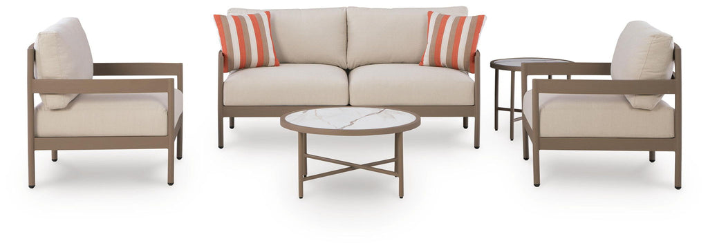 Bluff Trail - Loveseat, Lounge Chairs, Tables Set (Set of 5) - Beige by Unique Piece Furniture