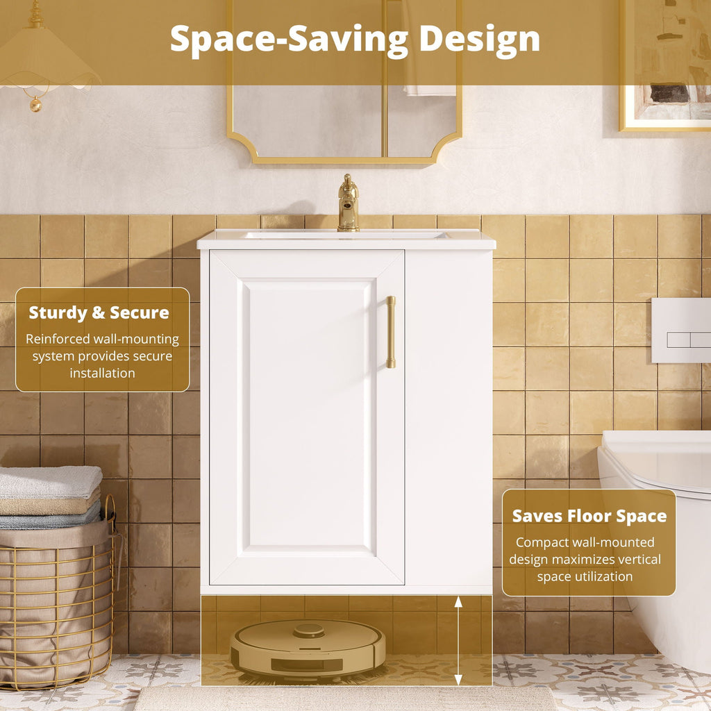Wall Mounted Bathroom Cabinet With Side Shelf Combo, Vanity With Sink - White by Unique Piece Furniture