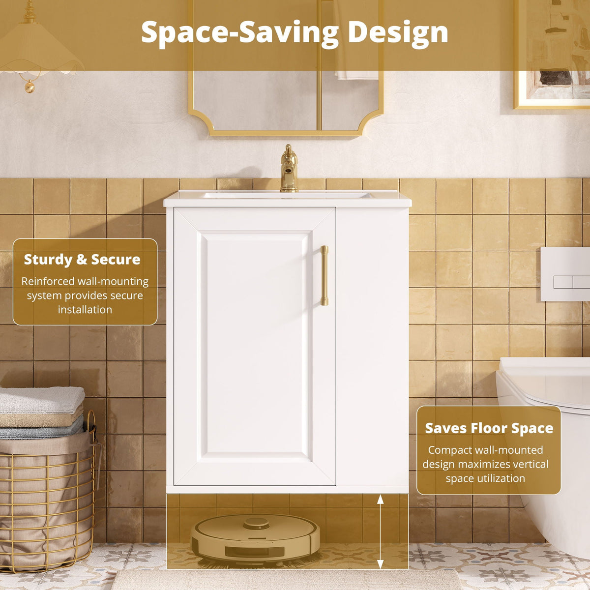 Wall Mounted Bathroom Cabinet With Side Shelf Combo, Vanity With Sink - White by Unique Piece Furniture