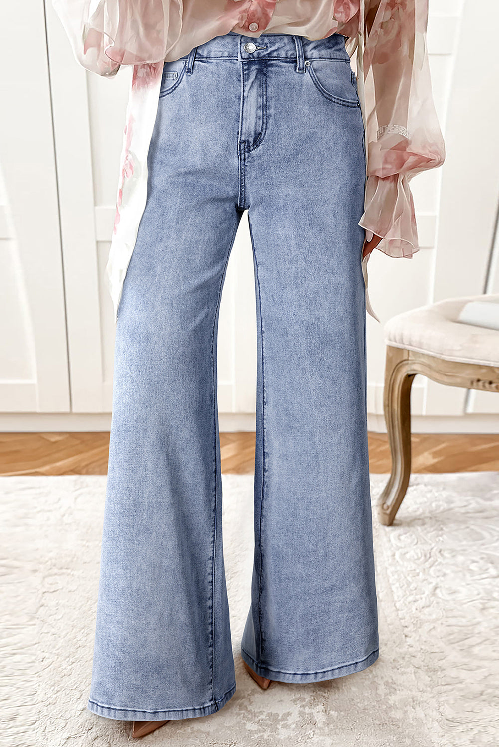 Dirty blue High Waist Button Zip Fly Bell Bottom Jeans by Wild and Free Boutique