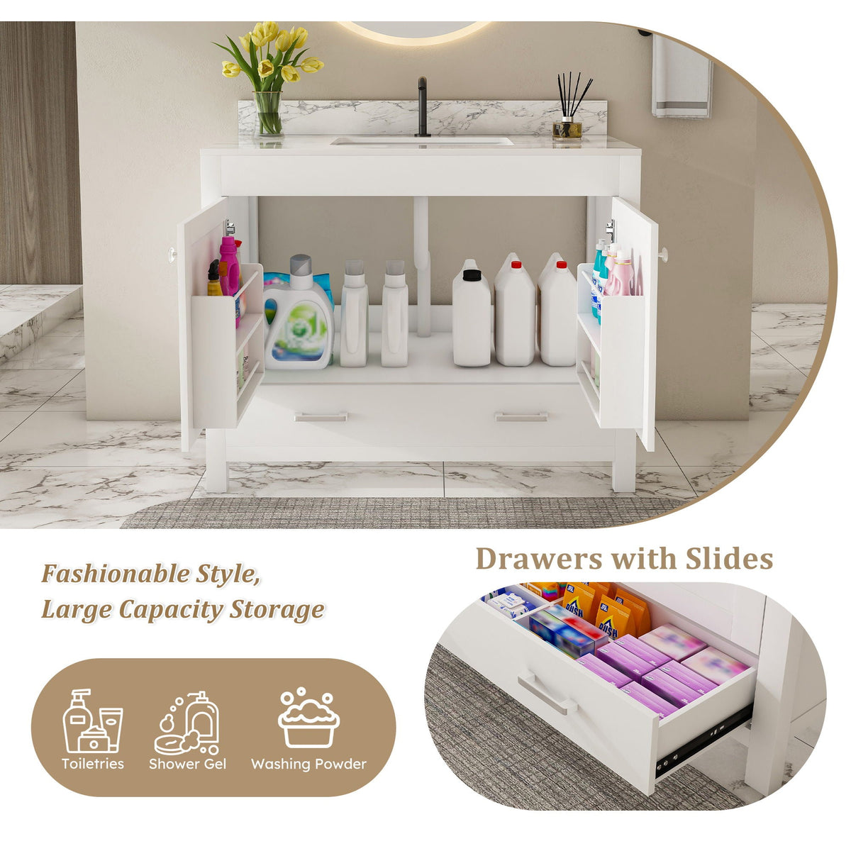 43" Bathroom Vanity, Multi Functional Cabinet - White by Unique Piece Furniture