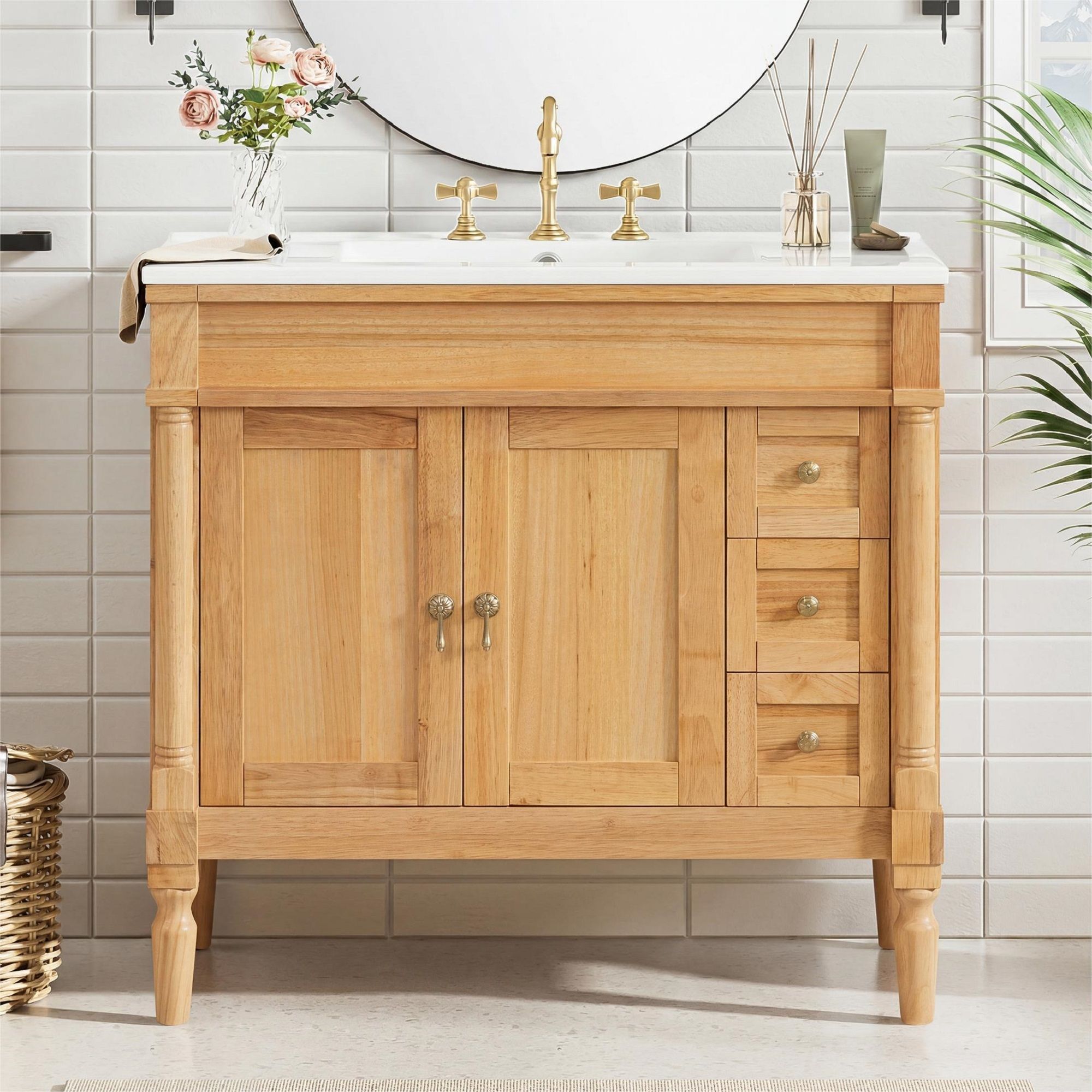 Modern Bathroom Vanity With Ceramic Sink, Soft Close Doors, Adjustable Shelves by Unique Piece Furniture