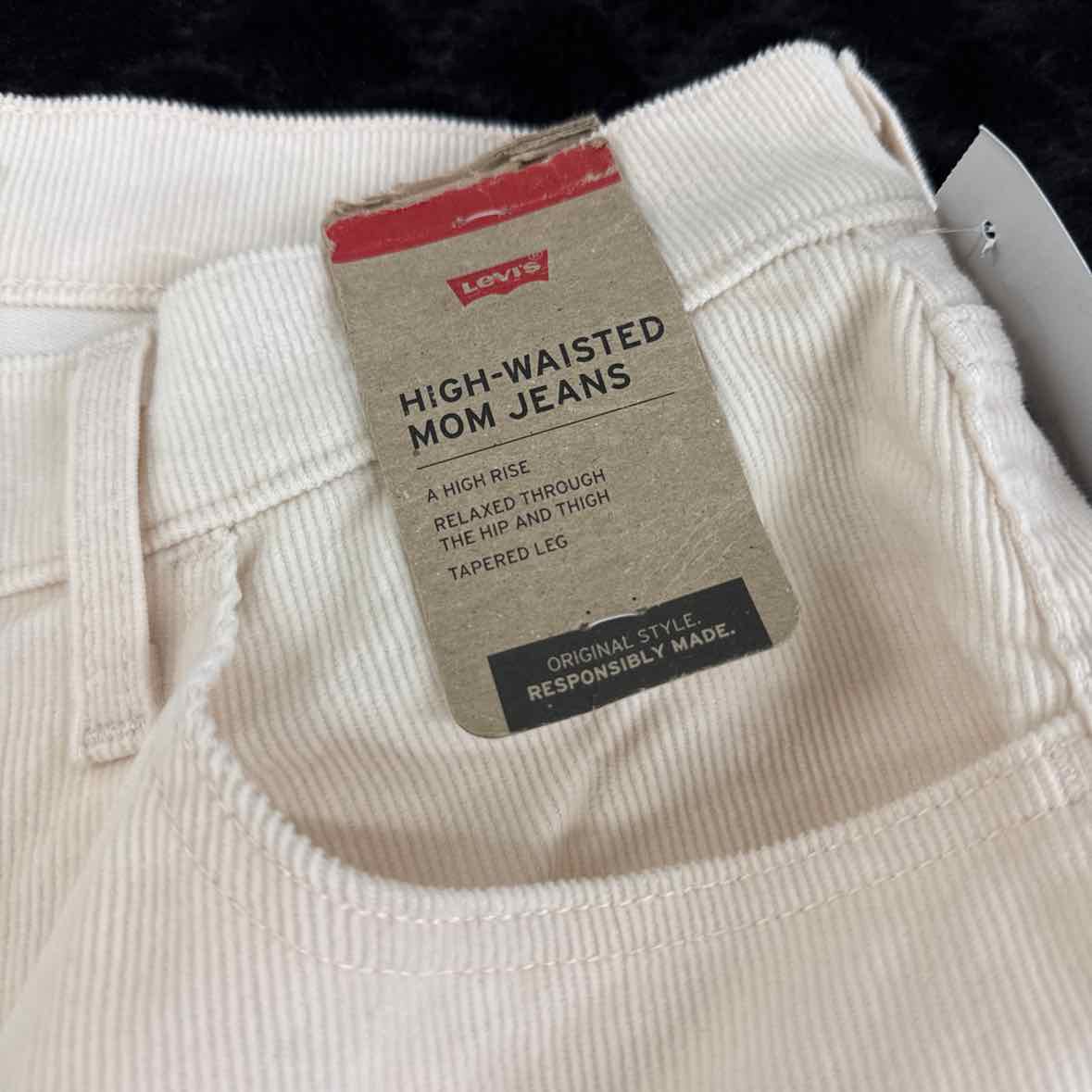Levi Size 32 X 27 Cream Corduroy High Waisted Mom Jeans Pants by Sweet Repeats