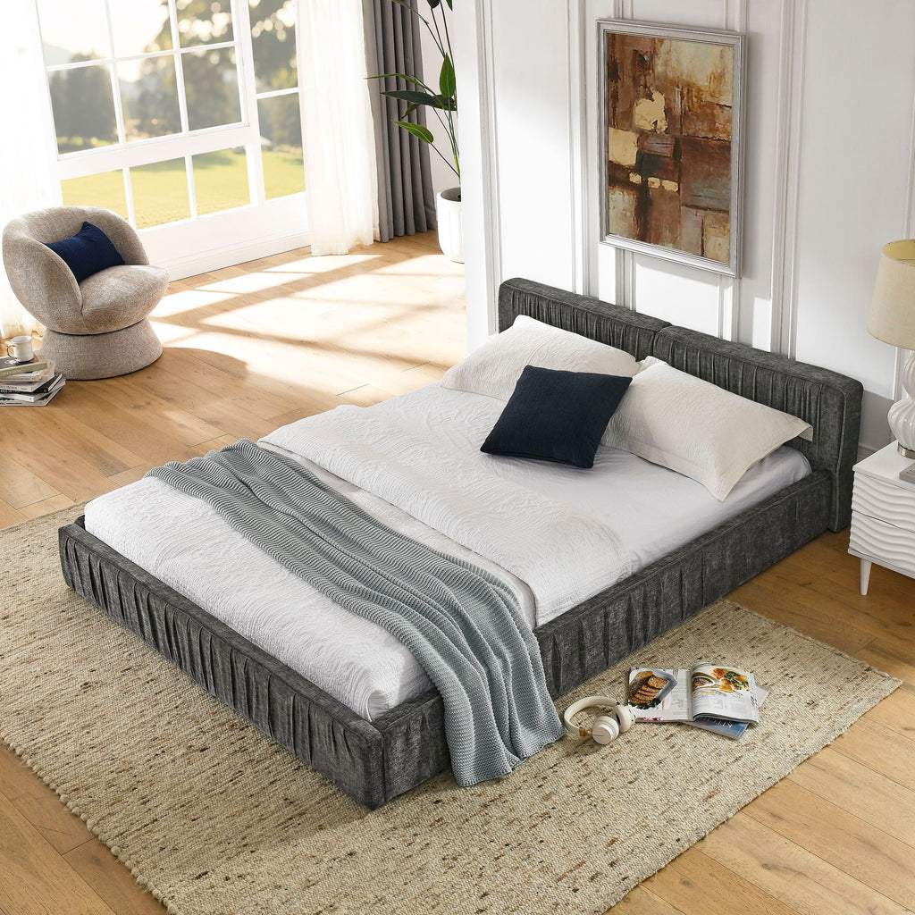 Modern Upholstered Platform Bed Frame With Pleated Design by Unique Piece Furniture