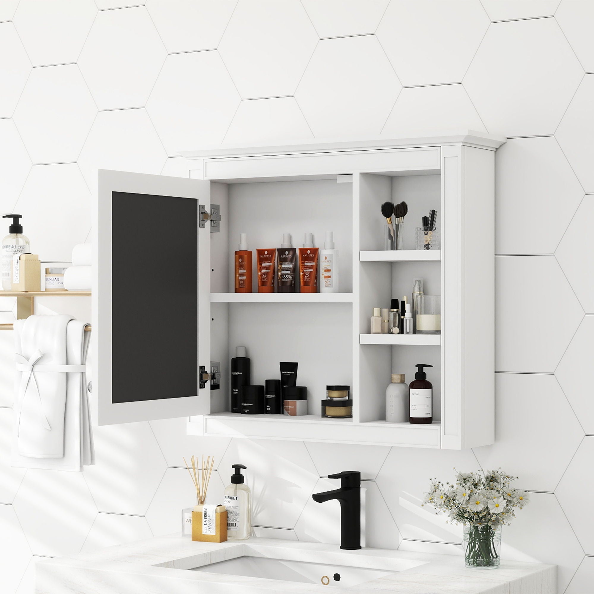 Wall Mounted Medicine Cabinet With Mirror And 3 Open Shelves by Unique Piece Furniture