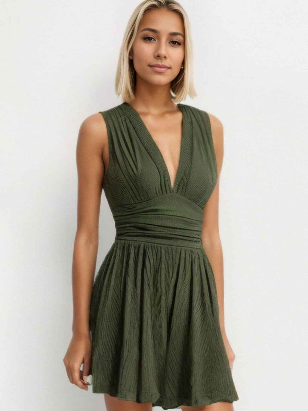 Ruched Plunge Sleeveless Romper by Wild and Free Boutique