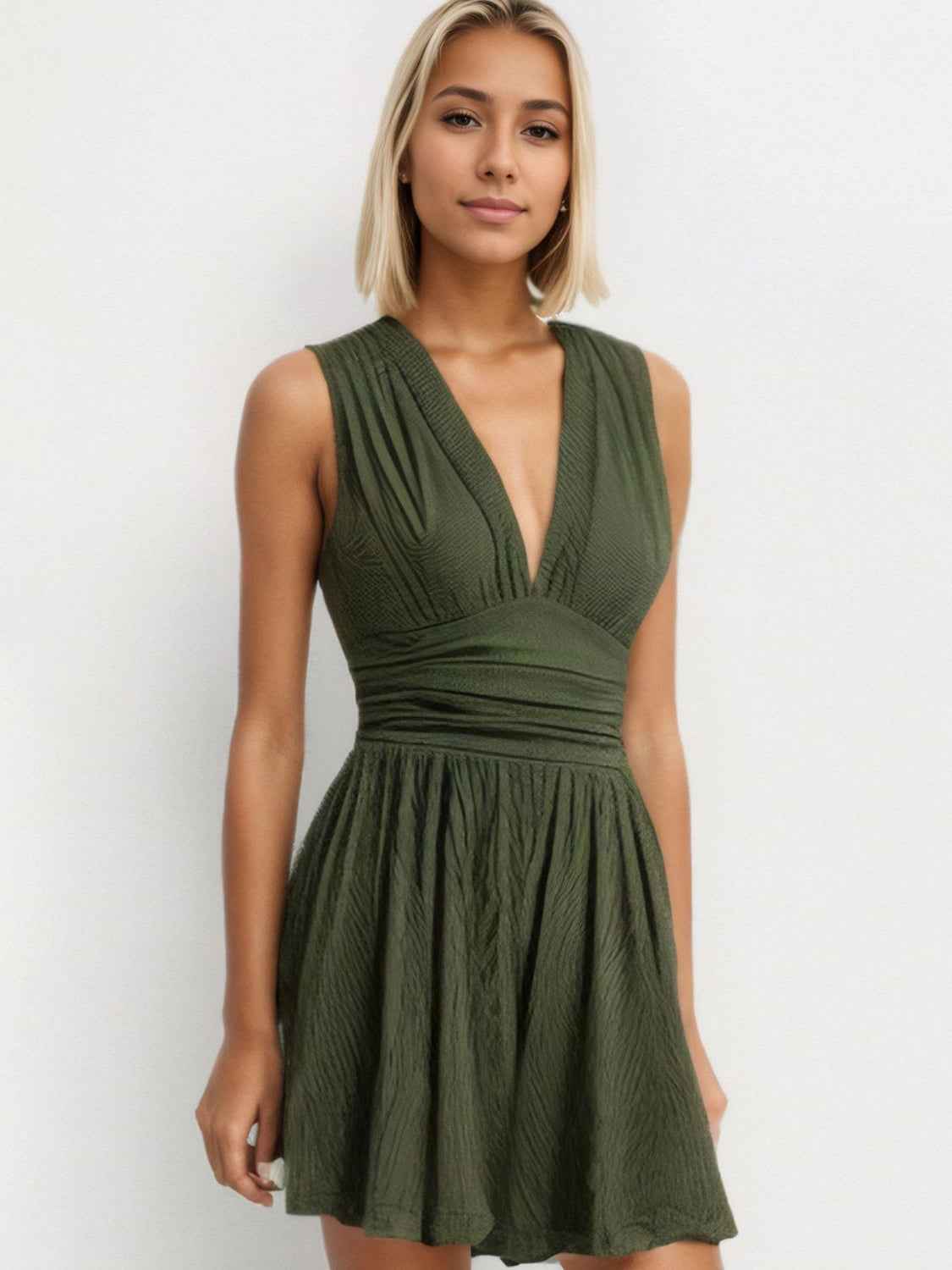 Ruched Plunge Sleeveless Romper by Wild and Free Boutique