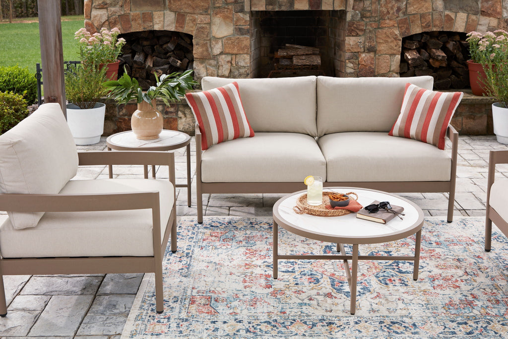 Bluff Trail - Loveseat, Lounge Chairs, Tables Set (Set of 5) - Beige by Unique Piece Furniture