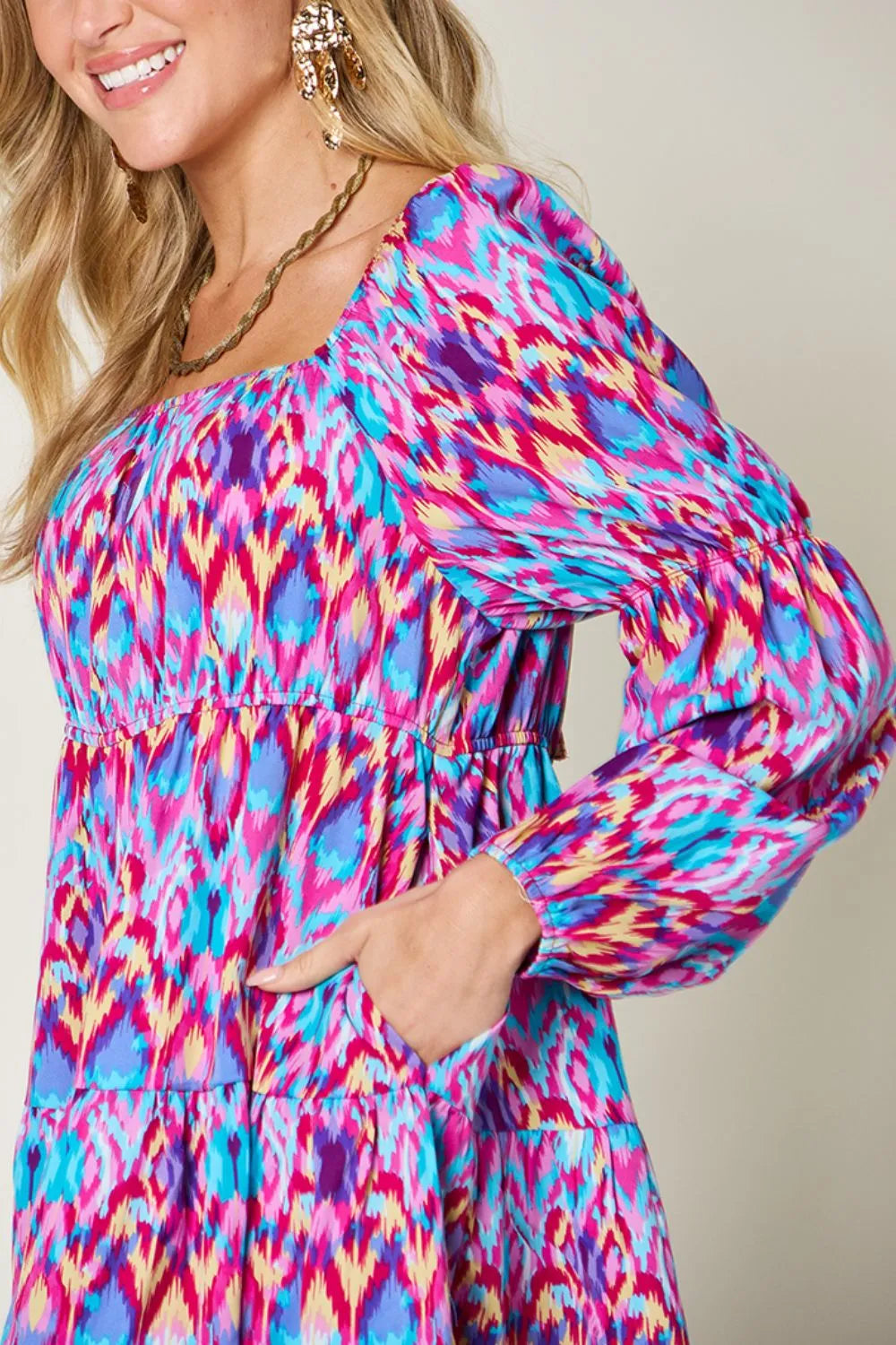 Double Take Full Size Printed Long Sleeve Dress by Wild and Free Boutique
