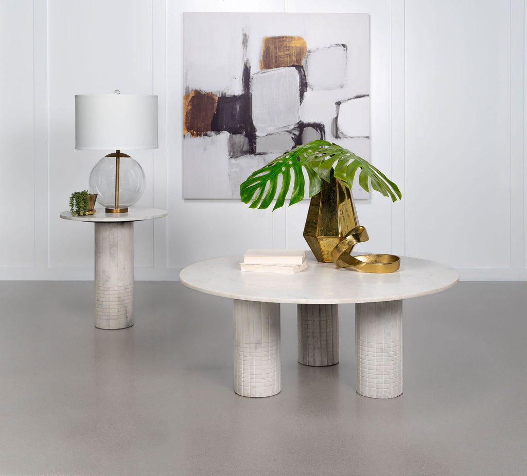 Astoria Round Genuine Marble Side End Table White by Unique Piece Furniture
