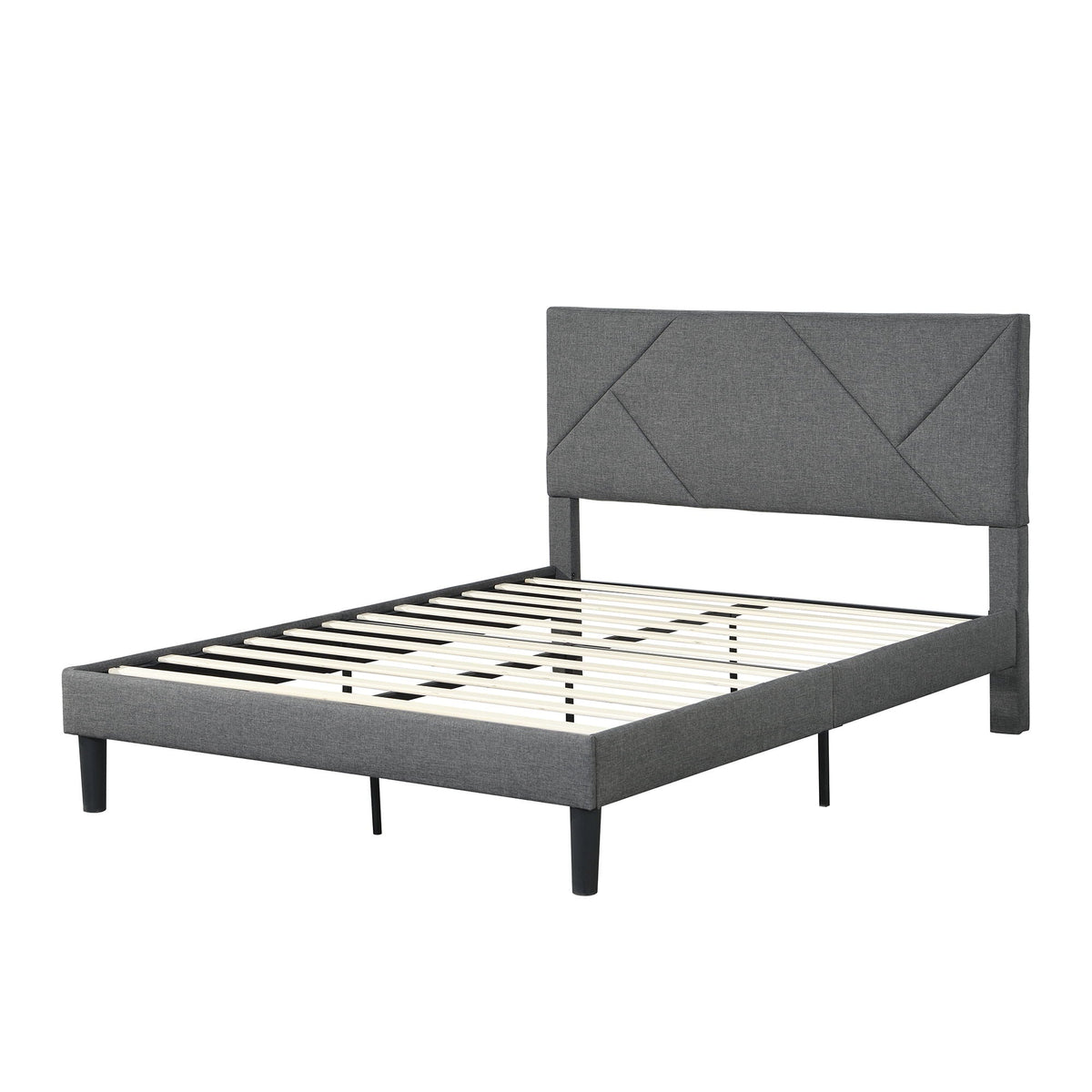 Upholstered Platform Bed Frame With Headboard, Wood Slat Support by Unique Piece Furniture