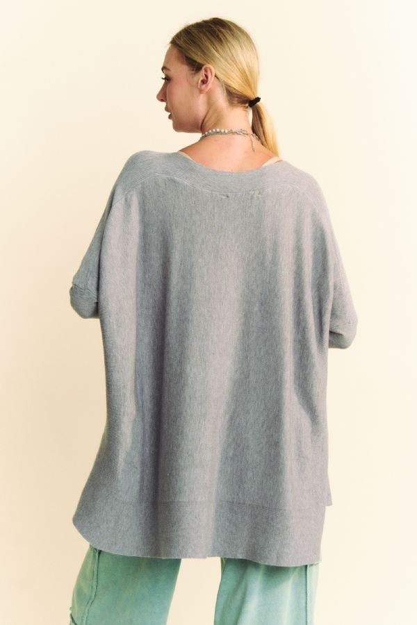 Davi & Dani Round Neck Dropped Shoulder Long Sleeve Knit Top by Wild and Free Boutique