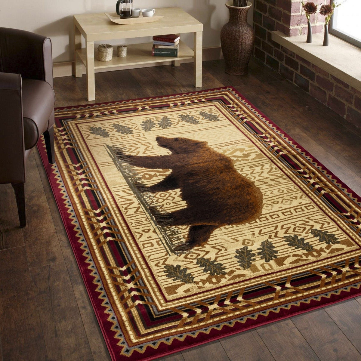 Nature's Nest - 5'3" X 7'3" Lodge Area Rug - Multi, Red by Unique Piece Furniture