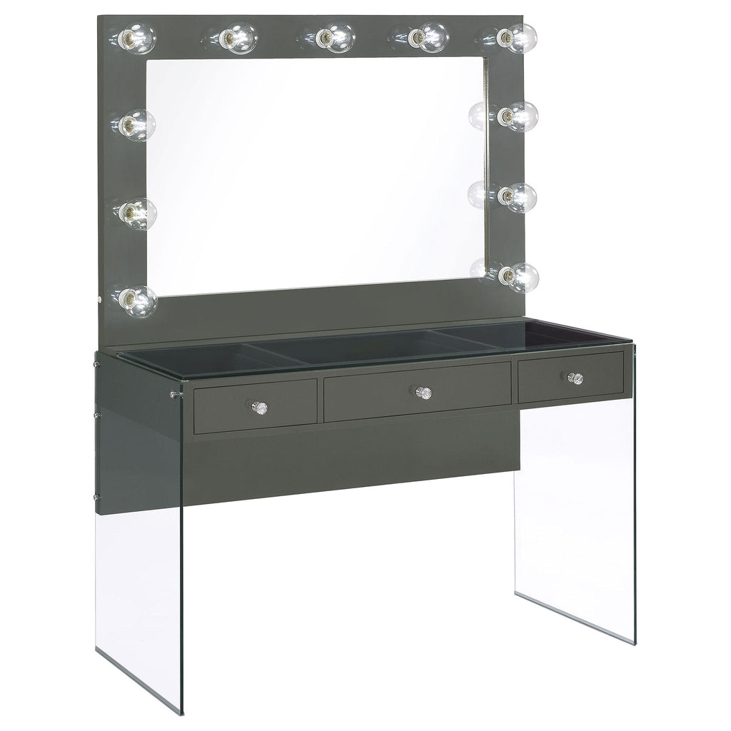 Afshan 3-drawer Vanity Set with Lighting Grey High Gloss by Unique Piece Furniture