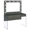 Afshan 3-drawer Vanity Set with Lighting Grey High Gloss by Unique Piece Furniture