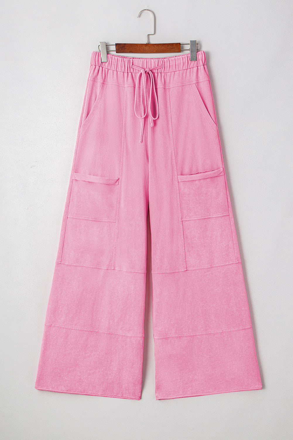 Bonbon Mineral Wash Exposed Seam Drawstring Elastic Waistband Wide Leg Cargo Pants by Dear-Lover Dropshipping