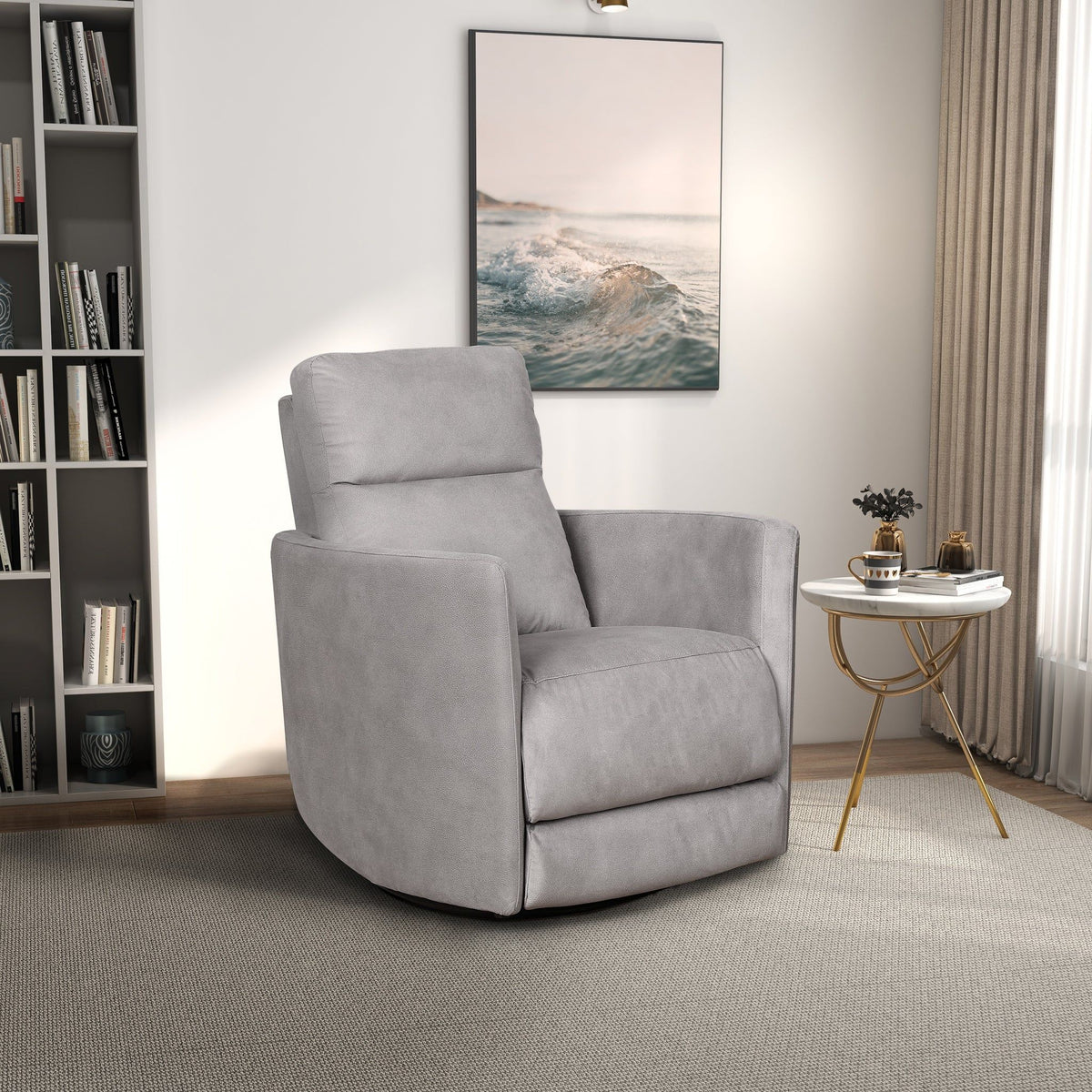 Lawson - Swivel Glider Suede Recliner Chair - Latte by Unique Piece Furniture