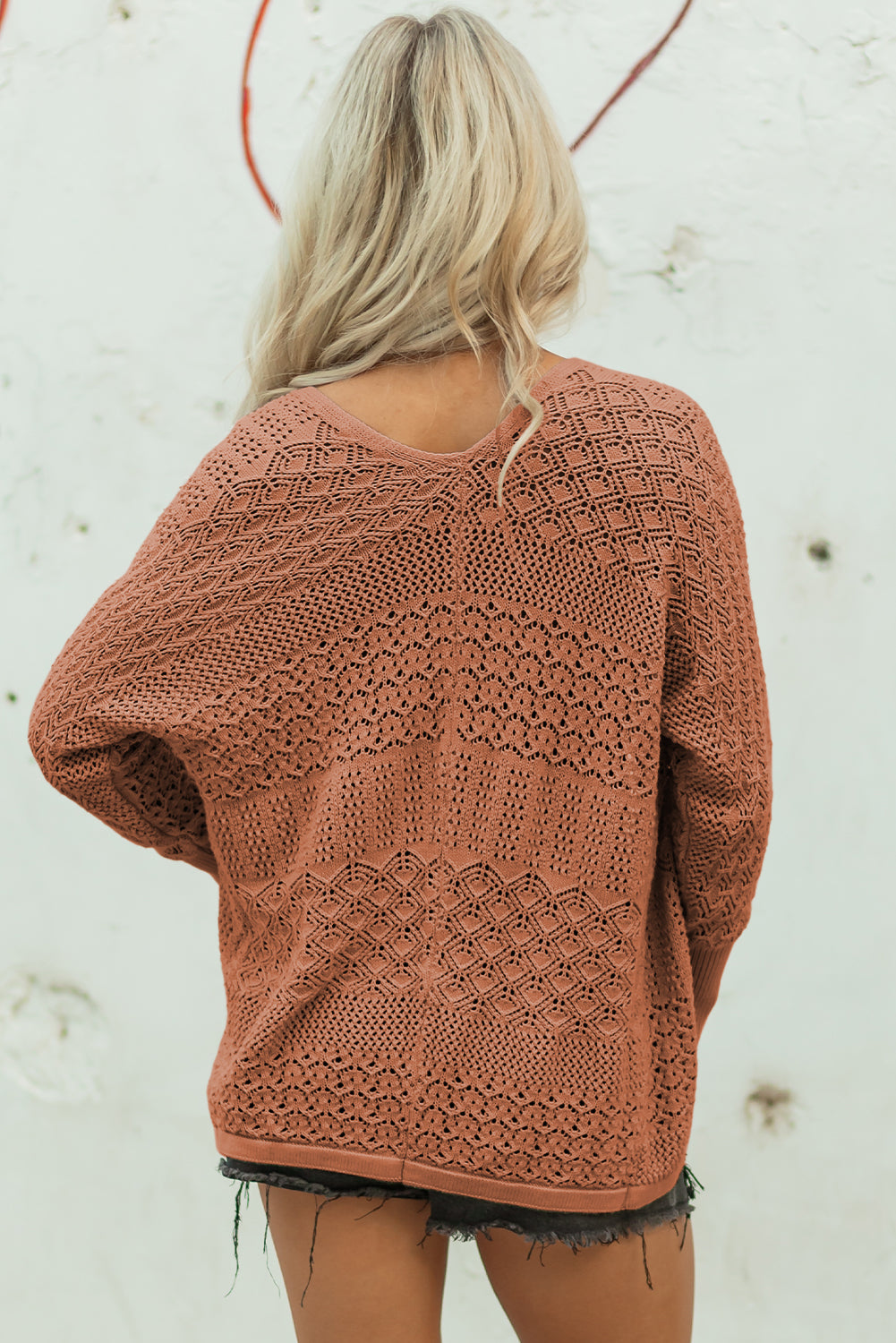 Redwood Burl Mix Pattern Hollowed Knit Open Front Cardigan by Dear-Lover Dropshipping