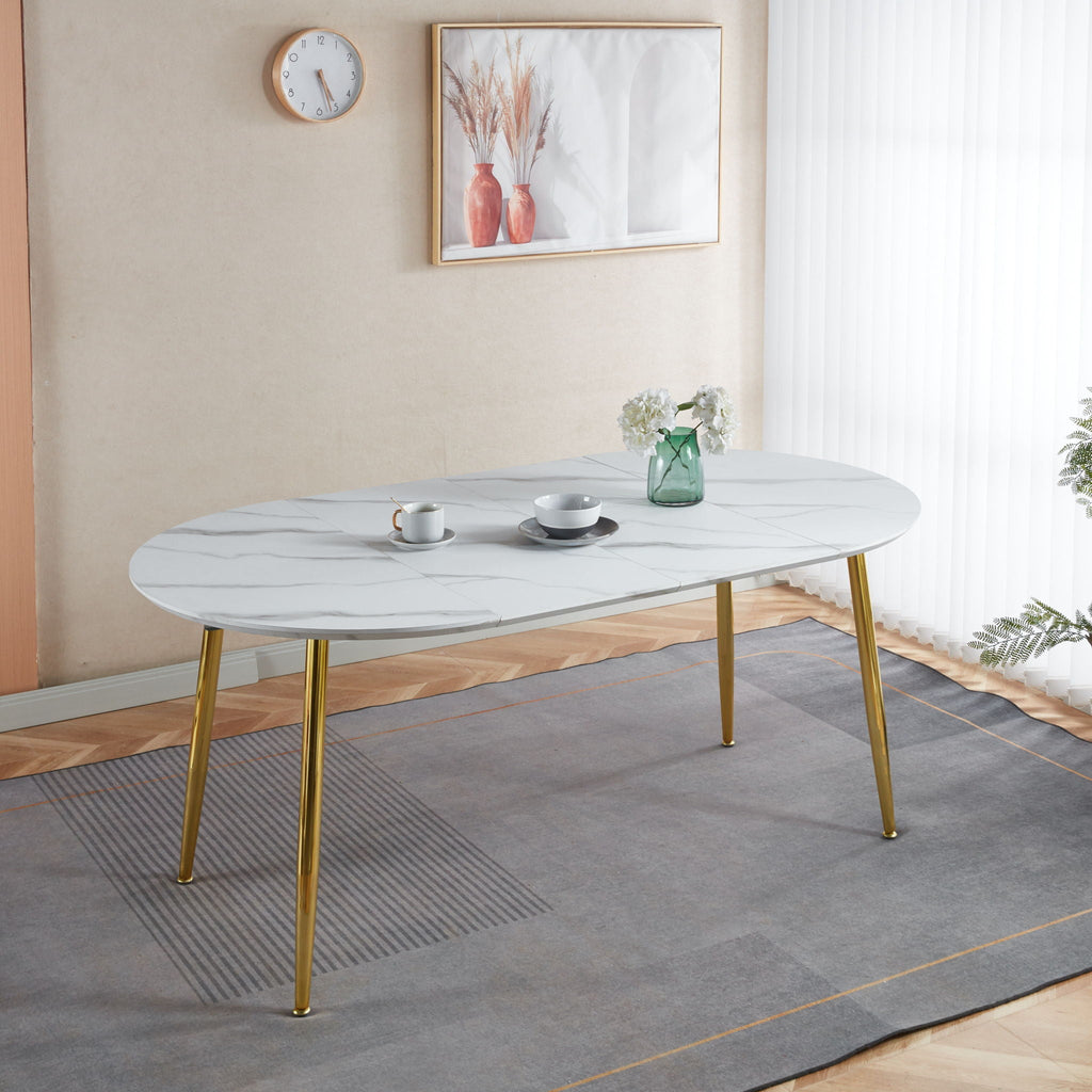 Extendable Oval Dining Table - White Marble by Unique Piece Furniture