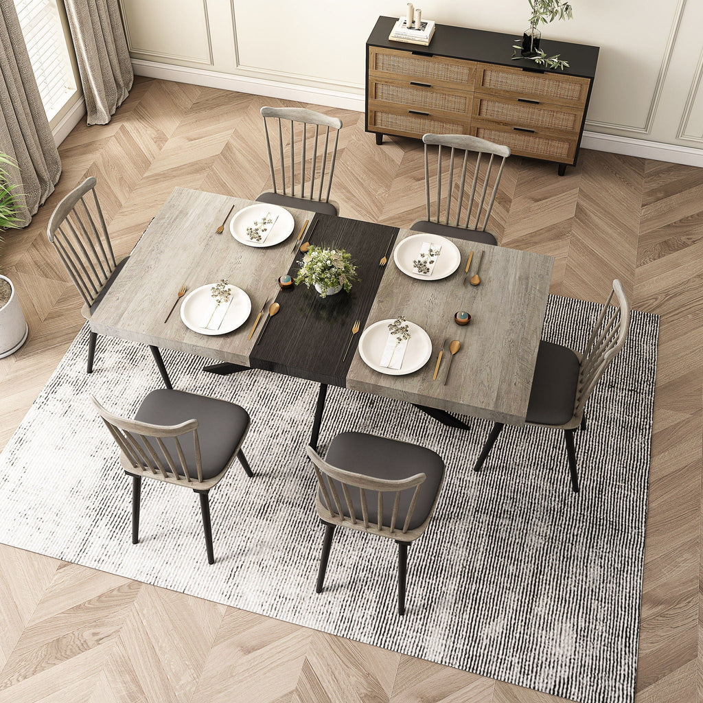 Retro Rectangular Stretch Dining Table With Embossed Center Plate by Unique Piece Furniture