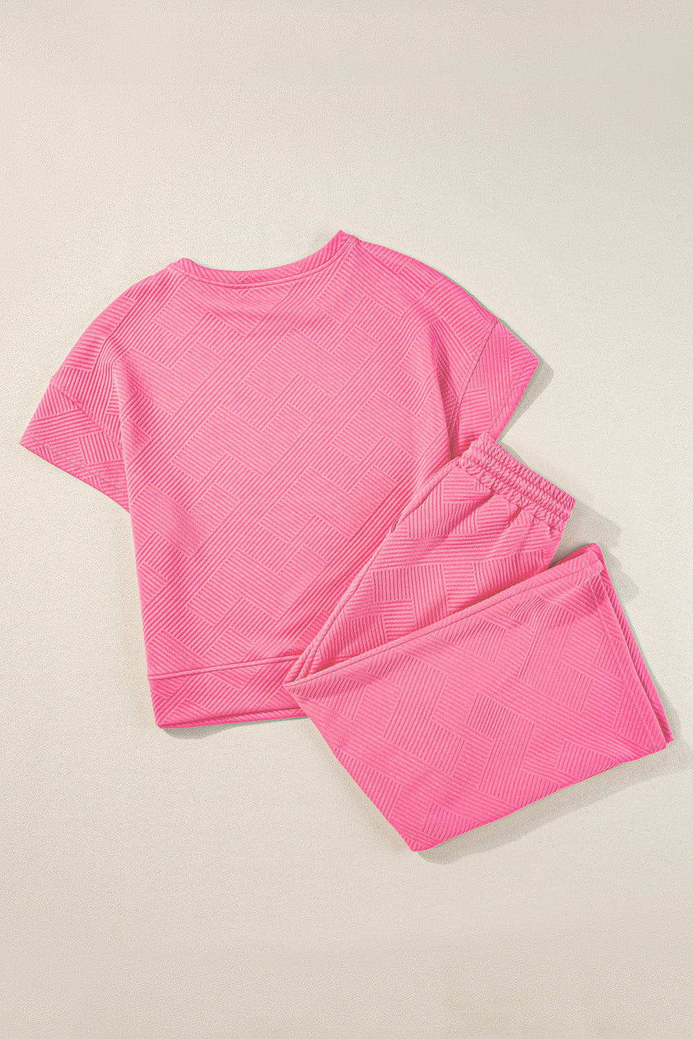 Strawberry Pink Textured Loose Fit T Shirt and Drawstring Pants Set by Wild and Free Boutique