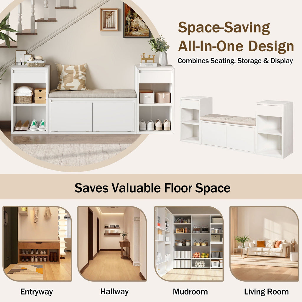 Entryway Storage Bench With Cushion, Drawers & Open Shelves by Unique Piece Furniture