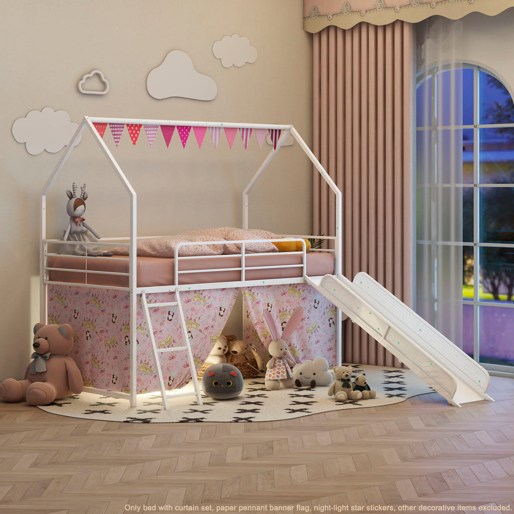 Jack - House Loft Bed With Slide And Curtain Set by Unique Piece Furniture
