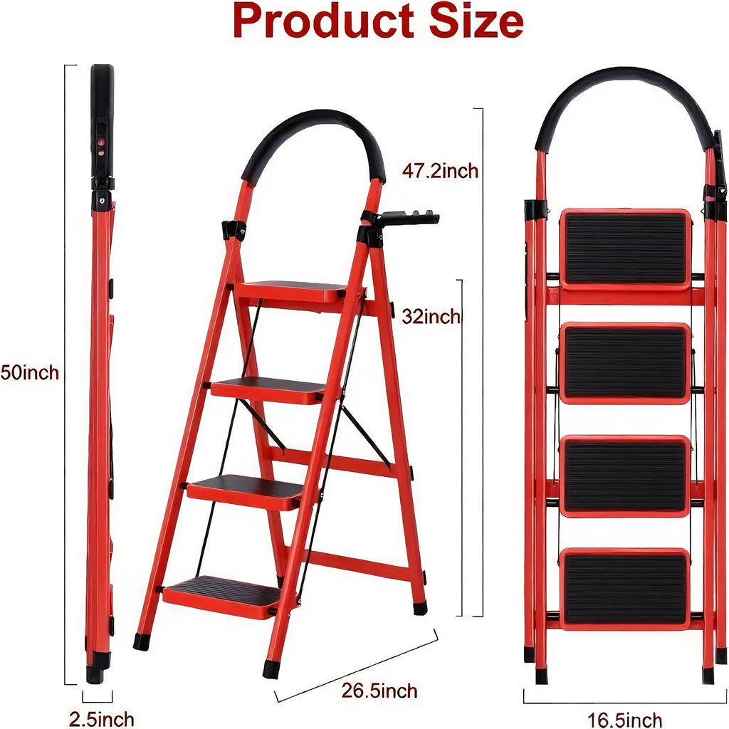 Folding 3/4-Step Ladder – Portable Steel Step Stool, Anti-Slip by DailySale