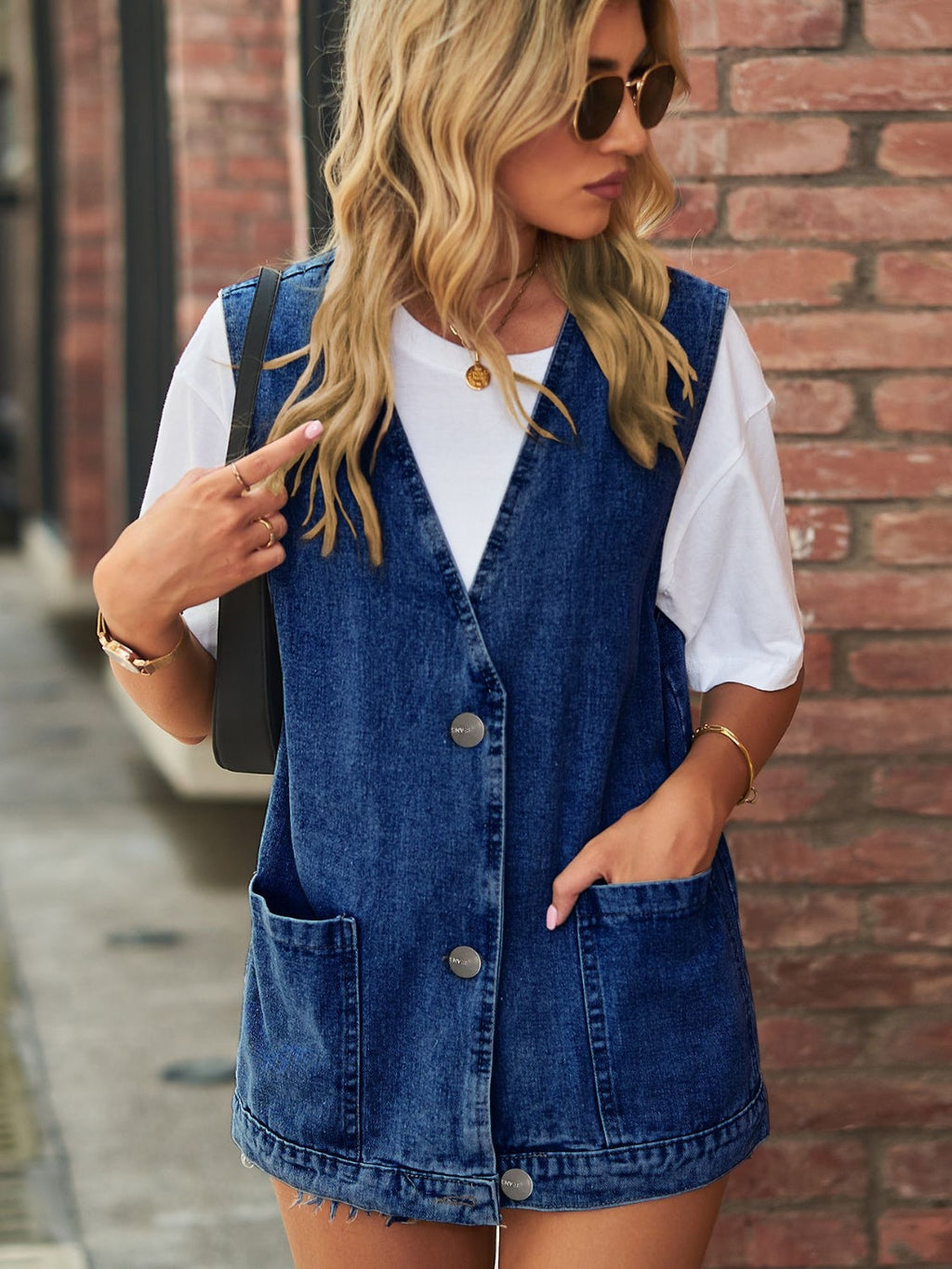 Full Size V-Neck Button Up Denim Vest by Wild and Free Boutique