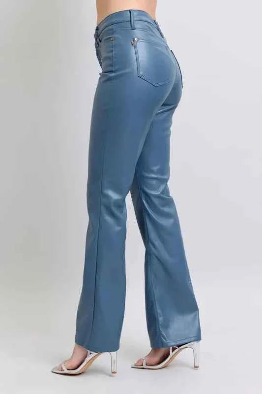 Judy Blue Full Size High Waist Tummy Control Faux Leather Bootcut Pants Plus Size by Wild and Free Boutique
