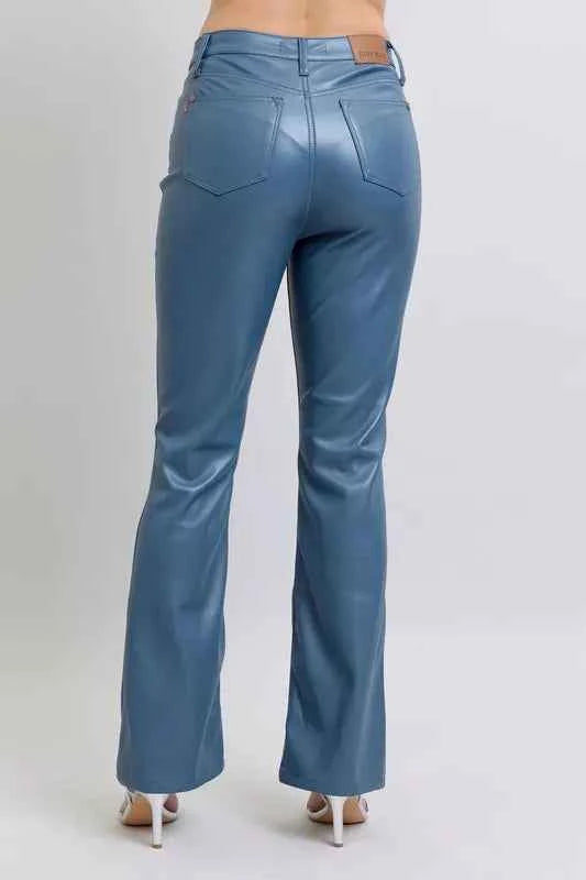 Judy Blue Full Size High Waist Tummy Control Faux Leather Bootcut Pants Plus Size by Wild and Free Boutique