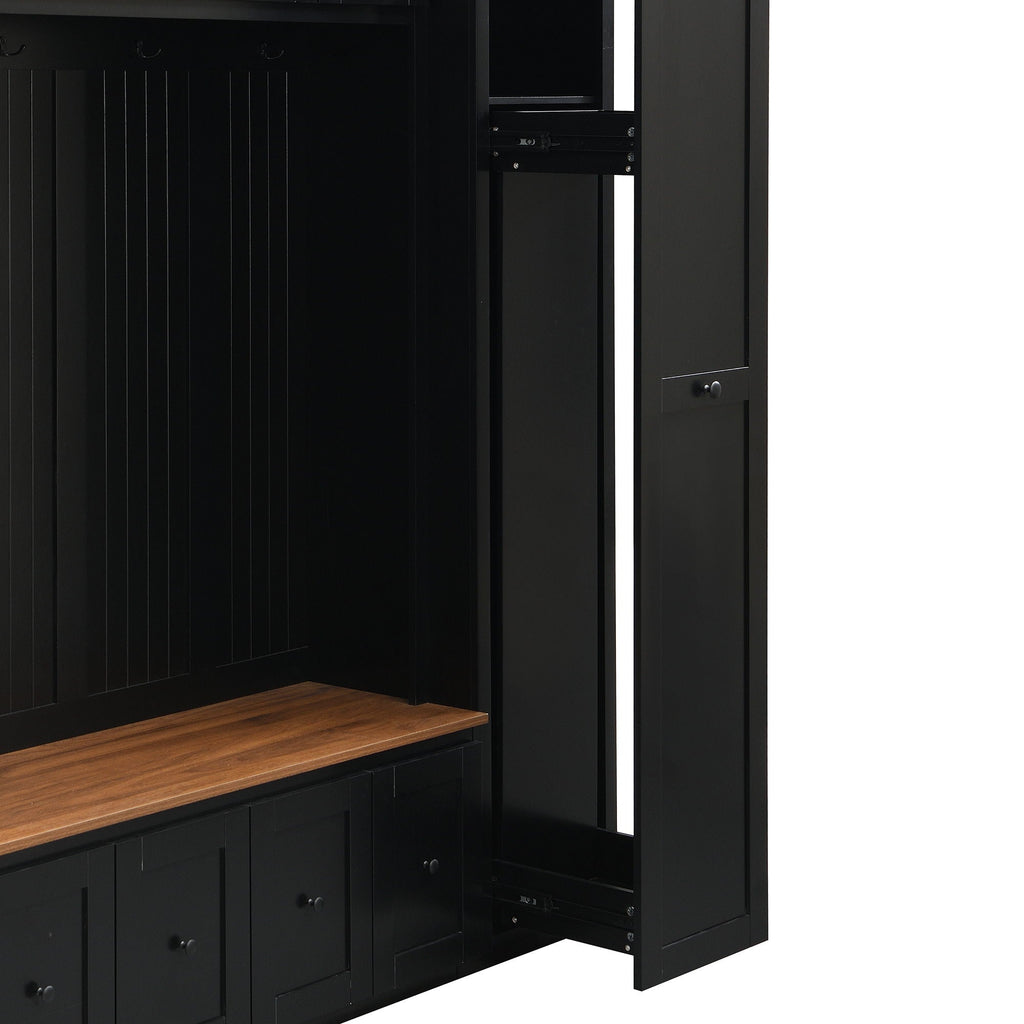 Entryway Hall Tree With Storage Bench, Coat Rack Shoe Bench With Cabinets by Unique Piece Furniture