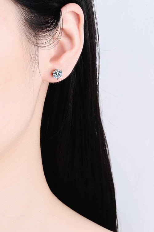 1 Carat Moissanite Rhodium-Plated Stud Earrings by Wild and Free Boutique