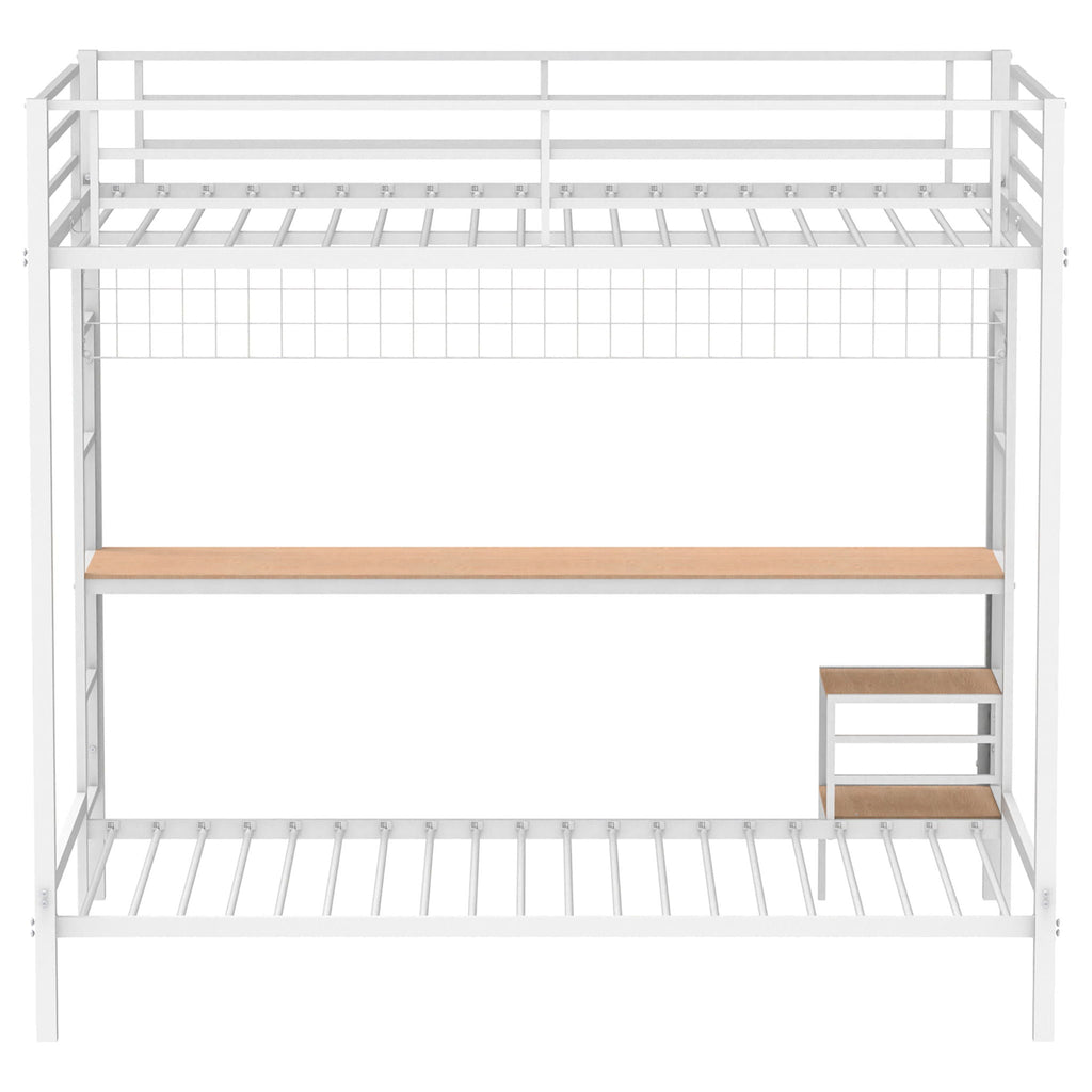 Bettoni Metal Full Over Twin Workstation Bunk Bed Matte White by Unique Piece Furniture