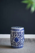 Ceramic Garden Stool, Small Side Tabel - White / Blue by Unique Piece Furniture