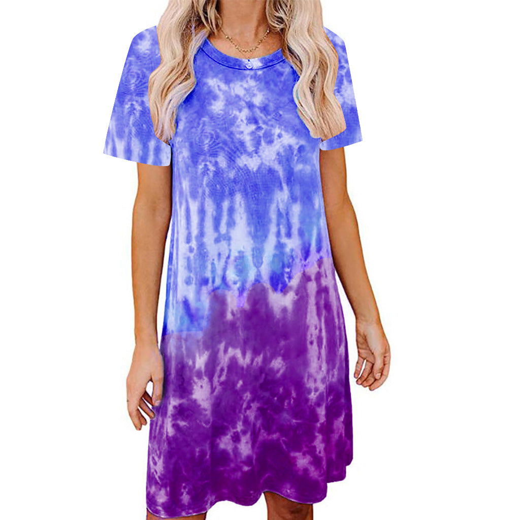 Tie-dye Printed Loose Short-sleeved Dress Women by Wild and Free Boutique