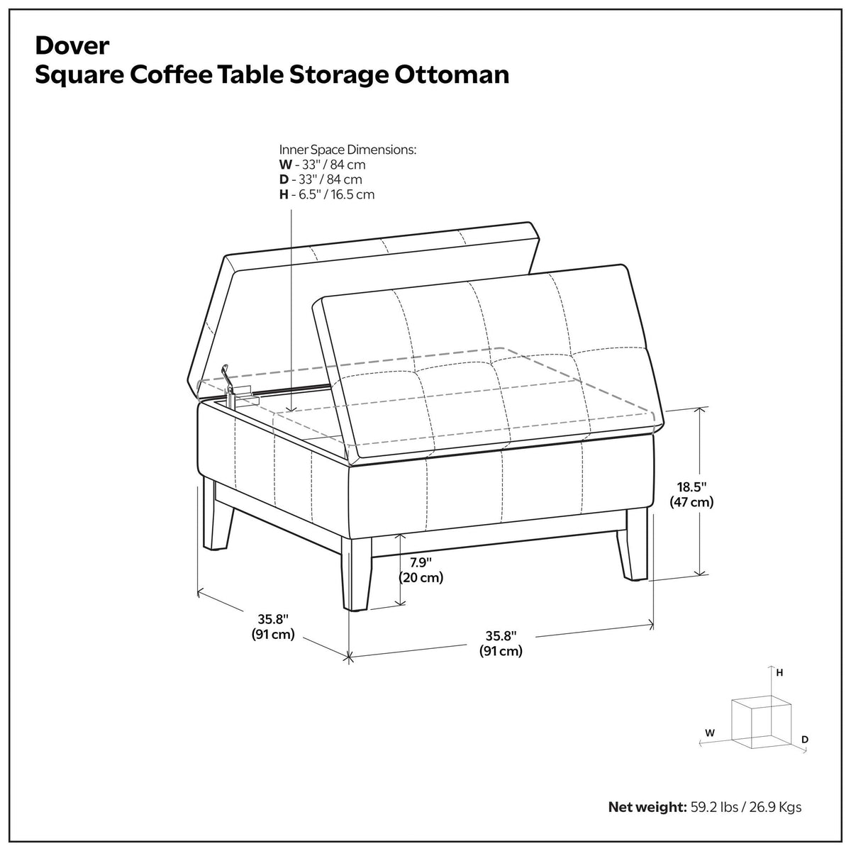 Dover - Multifunctional Lift Top Coffee Table Storage Ottoman by Unique Piece Furniture