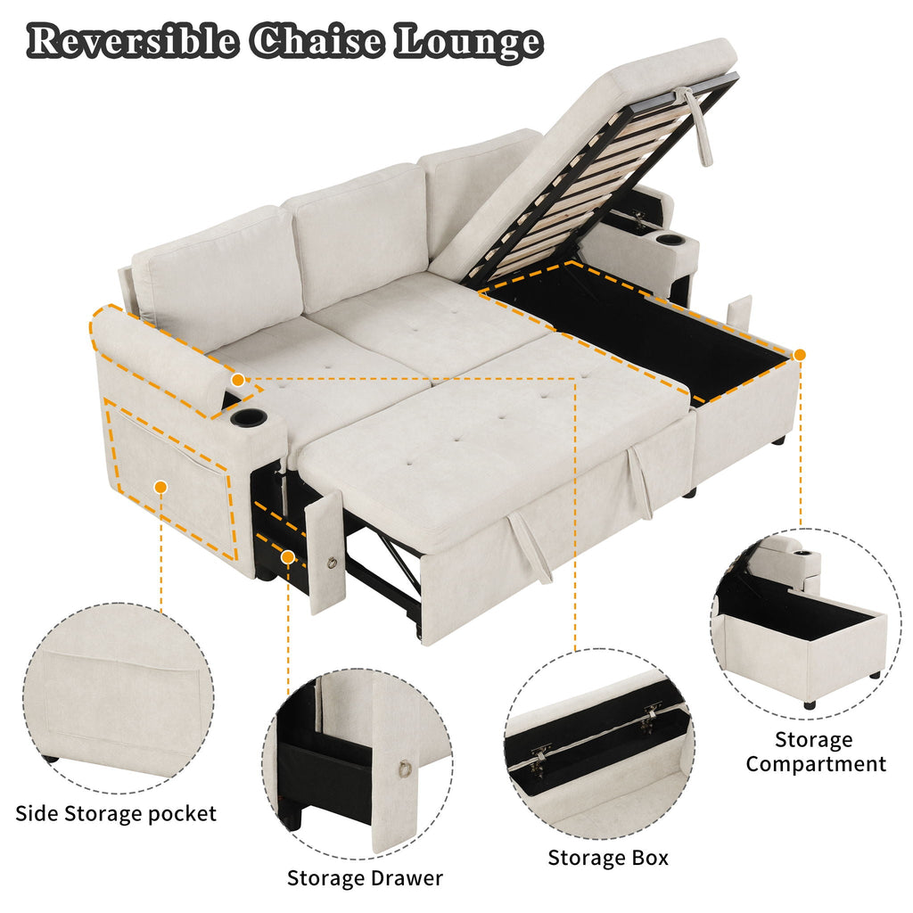 Convertible L Shaped Sofa Couch With Storage, Cup Holders, USB Ports by Unique Piece Furniture
