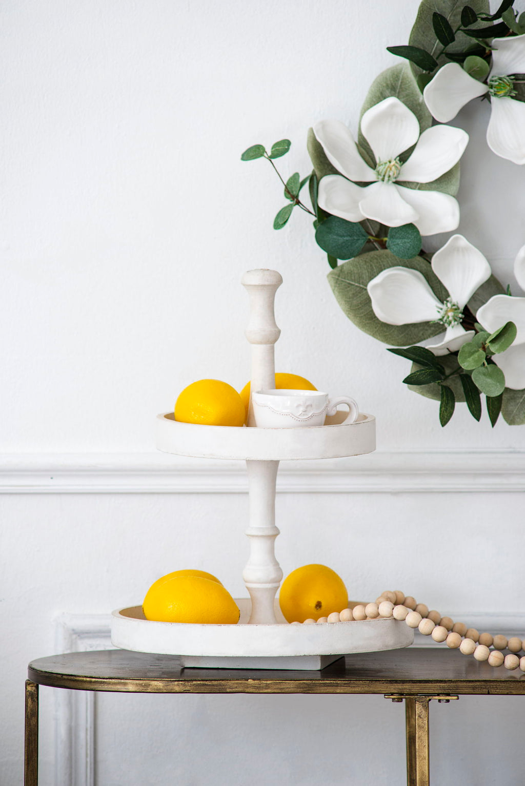 Two Tiered Round Wooden Tray - White by Unique Piece Furniture