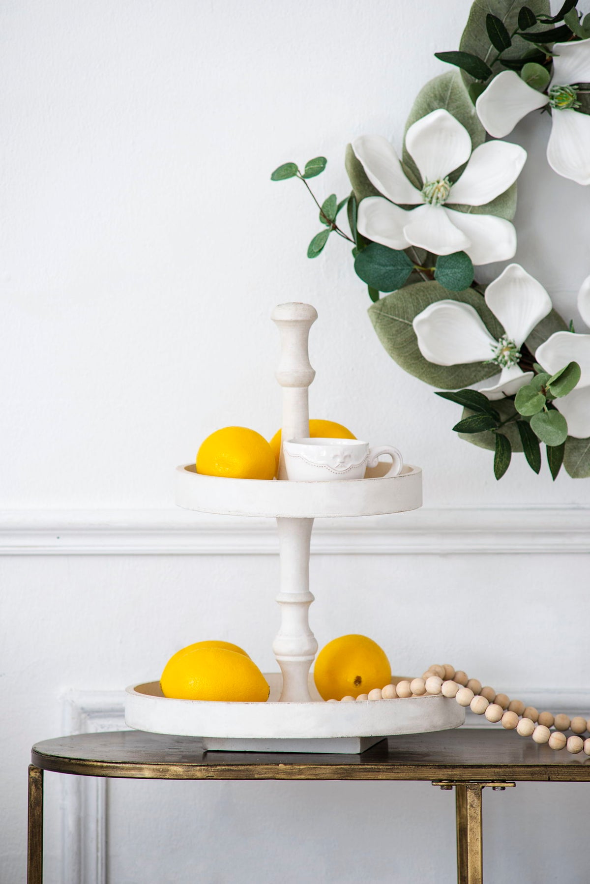 Two Tiered Round Wooden Tray - White by Unique Piece Furniture