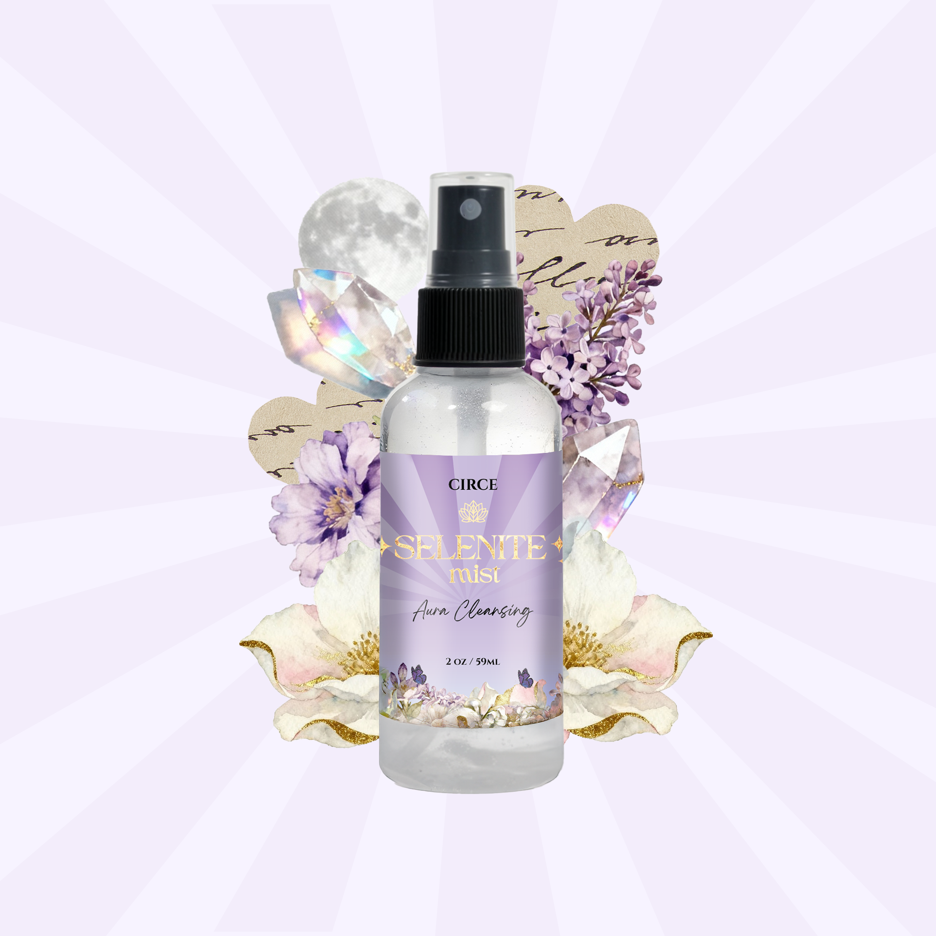 Selenite Aura Cleansing Mist – 2 oz Energy Clearing Spray | White Tea & Ginger by Circe Boutique