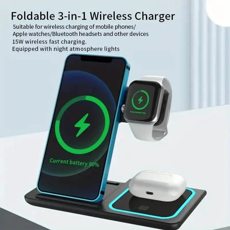 3-in-1 Folding Fast Wireless Charger Station by DailySale