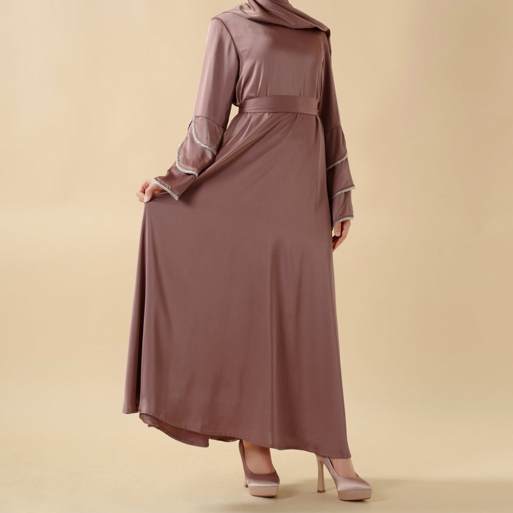 3-Layer Diamond Ruffle Sleeve Abaya With Pockets (MA040) by Mariam's Collection