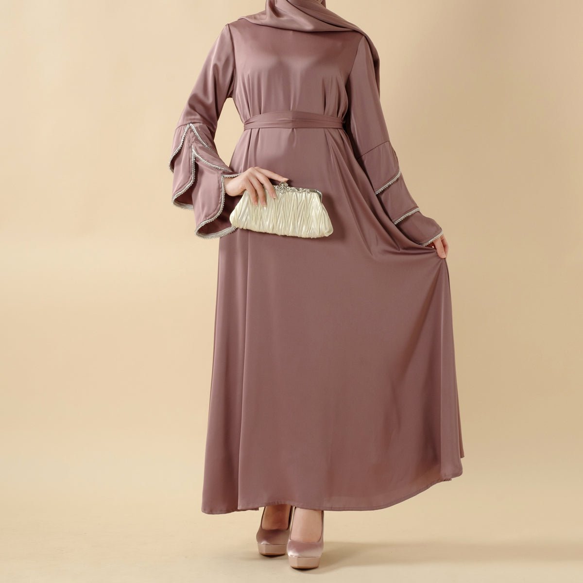 3-Layer Diamond Ruffle Sleeve Abaya With Pockets (MA040) by Mariam's Collection