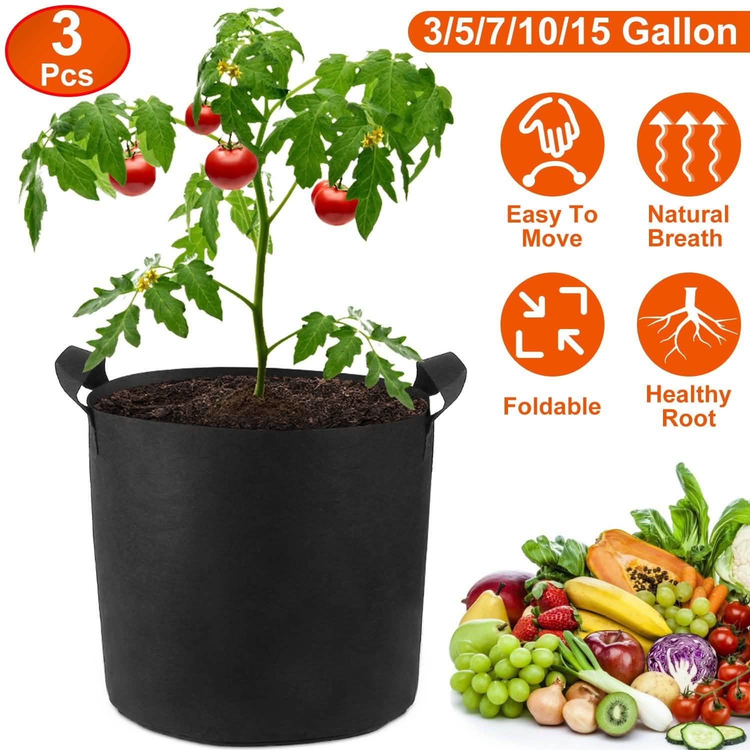 3-Pack: Planter Bags Breathable Planting Fabric Pots with Harvest Window by DailySale